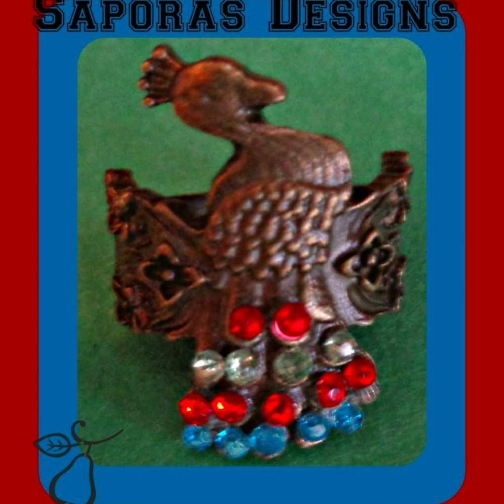 Antique Bronze Size 6 Peacock Design Ring With Colorful Rhinestones